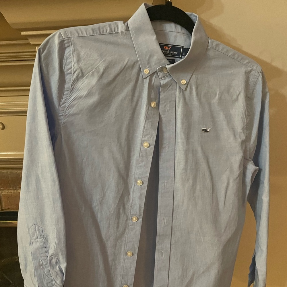 Vineyard vines, long sleeve, oxford blue Whale Shirt, M (12-14)